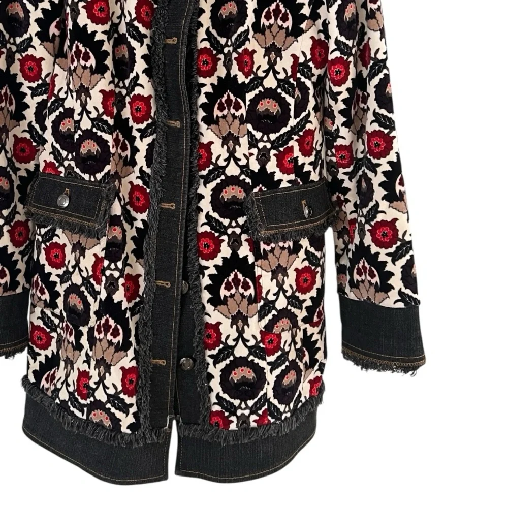 Etcetera Floral Velvet jacket Fringe Denim Size 4 tapestry boho FP - Picture 8 of 16